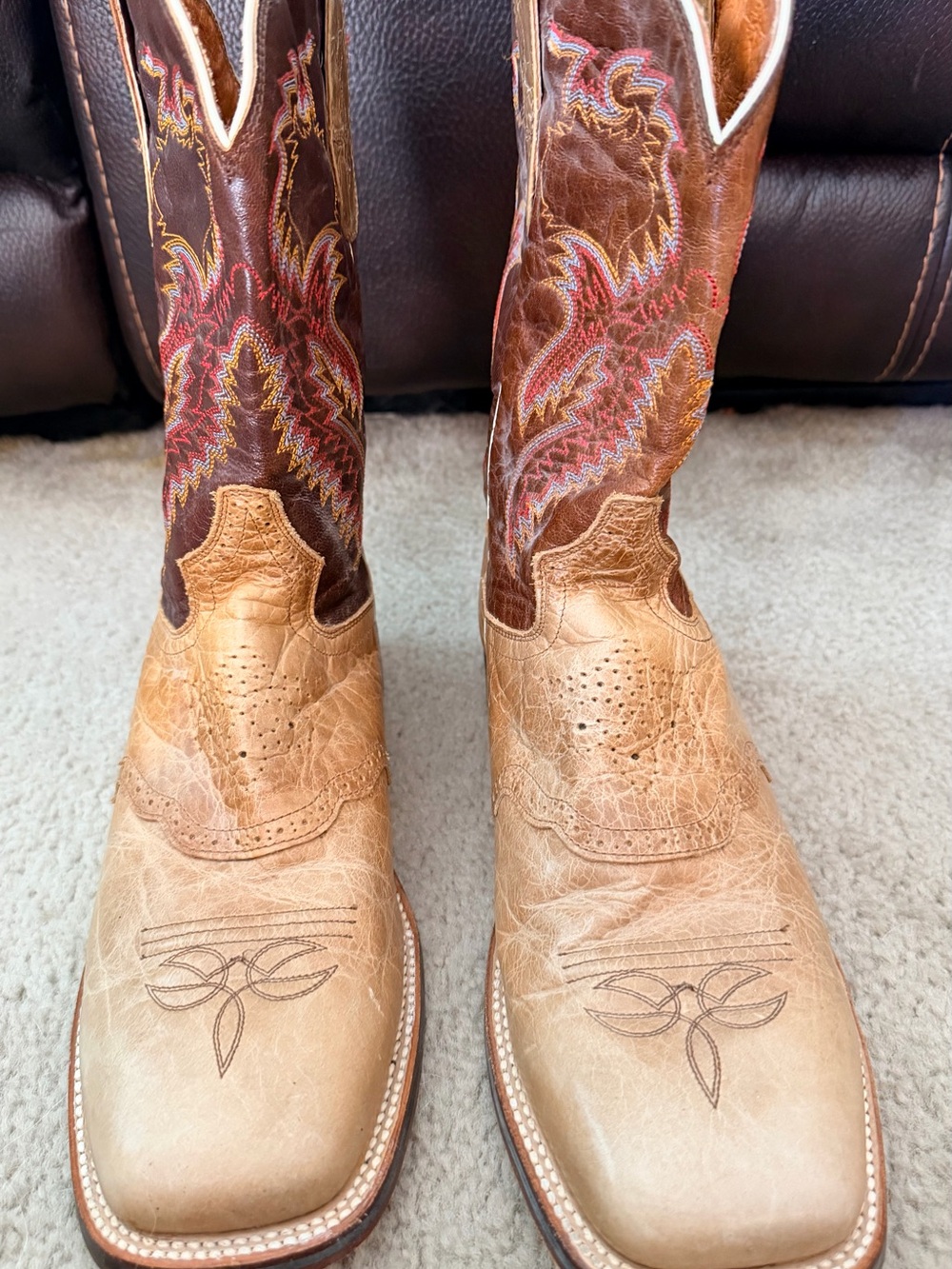 Men's Two-Tone Tan and Brown Western Cowboy Boots